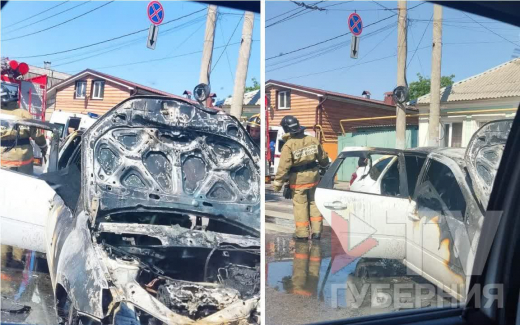 «Лада» загорелась посреди дороги в Воронеже