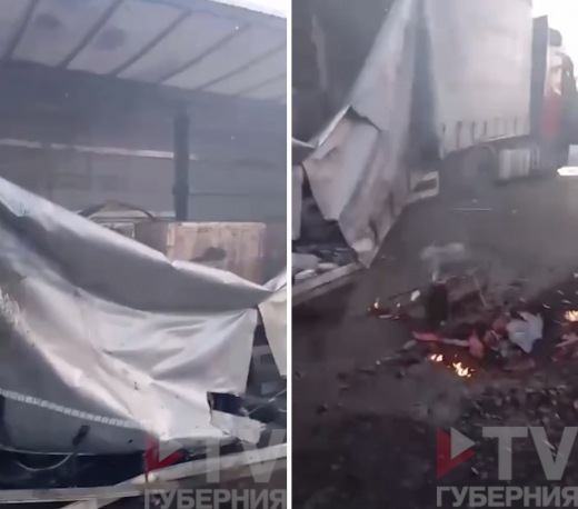 Появилось видео с последствиями атаки БПЛА на воронежских дальнобойщиков